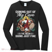 Jesus Coming Out Of My Cave And Ive Been Doing Just Fine Women's Long Sleeve Shirt thumb 0