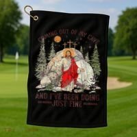 Jesus Coming Out Of My Cave And Ive Been Doing Just Fine Golf Towel thumb 1