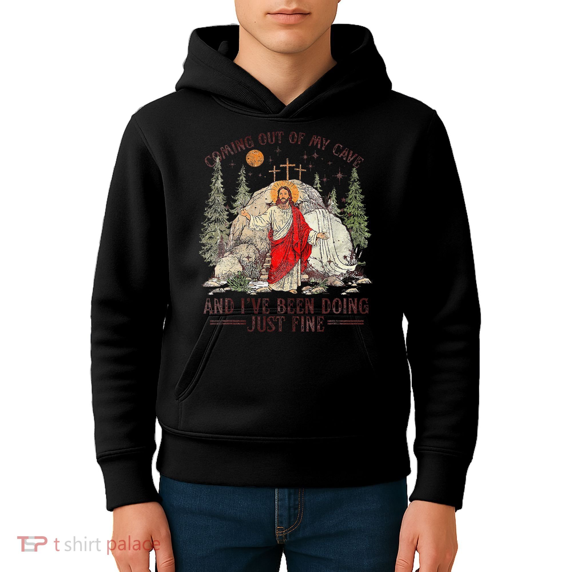 Jesus Coming Out Of My Cave And Ive Been Doing Just Fine Kids Hoodie