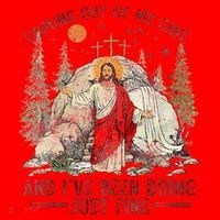 Jesus Coming Out Of My Cave And Ive Been Doing Just Fine Santa Hat thumb 1