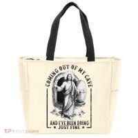 Jesus Coming Out Of My Cave And I've Been Doing Just Fine Tote Bag thumb 0