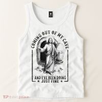Jesus Coming Out Of My Cave And I've Been Doing Just Fine Tank Top thumb 2