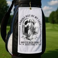 Jesus Coming Out Of My Cave And I've Been Doing Just Fine Golf Towel thumb 2