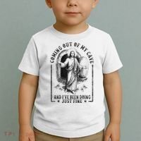 Jesus Coming Out Of My Cave And I've Been Doing Just Fine Toddler T-Shirt thumb 2