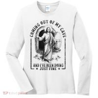 Jesus Coming Out Of My Cave And I've Been Doing Just Fine Women's Long Sleeve Shirt thumb 0