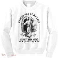Jesus Coming Out Of My Cave And I've Been Doing Just Fine Kids Sweatshirt thumb 0