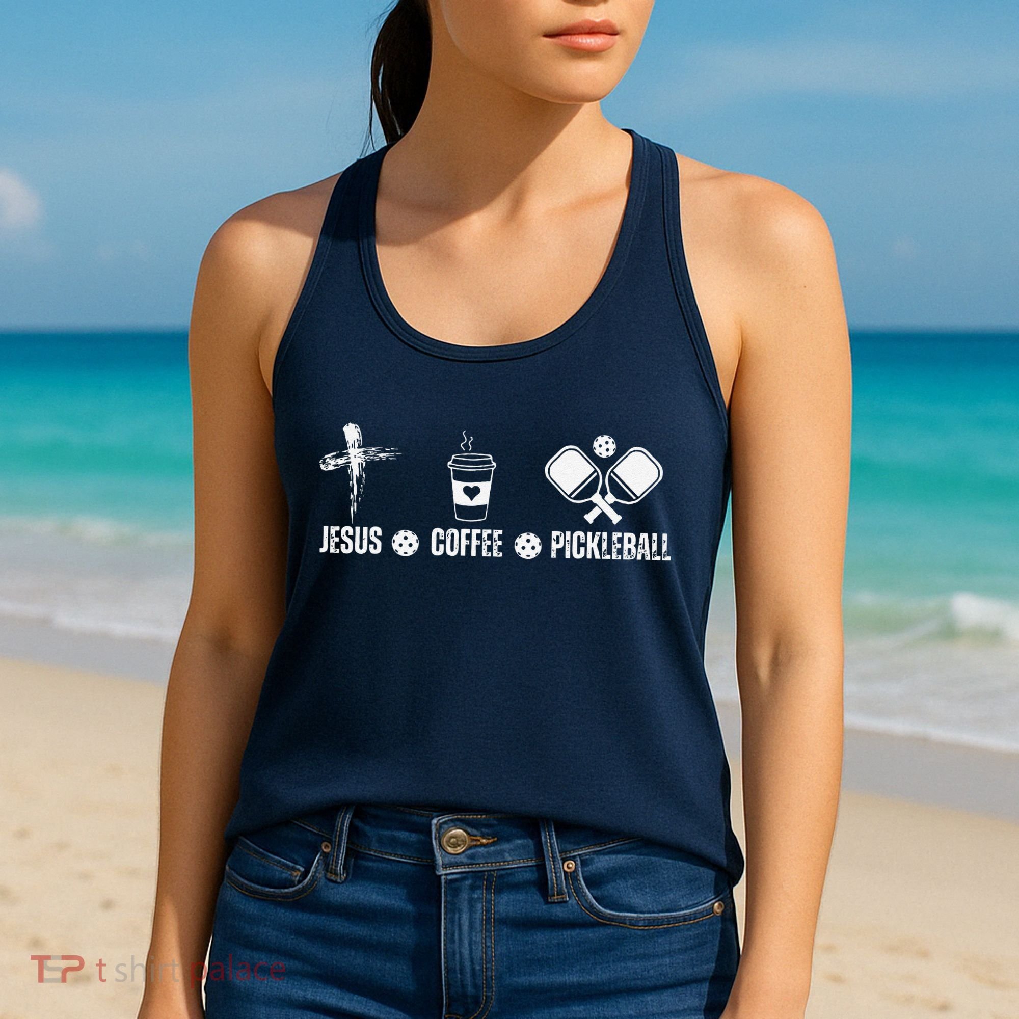 Jesus Coffee Pickleball Funny Christian Pickleball Lovers Women's Tank Top