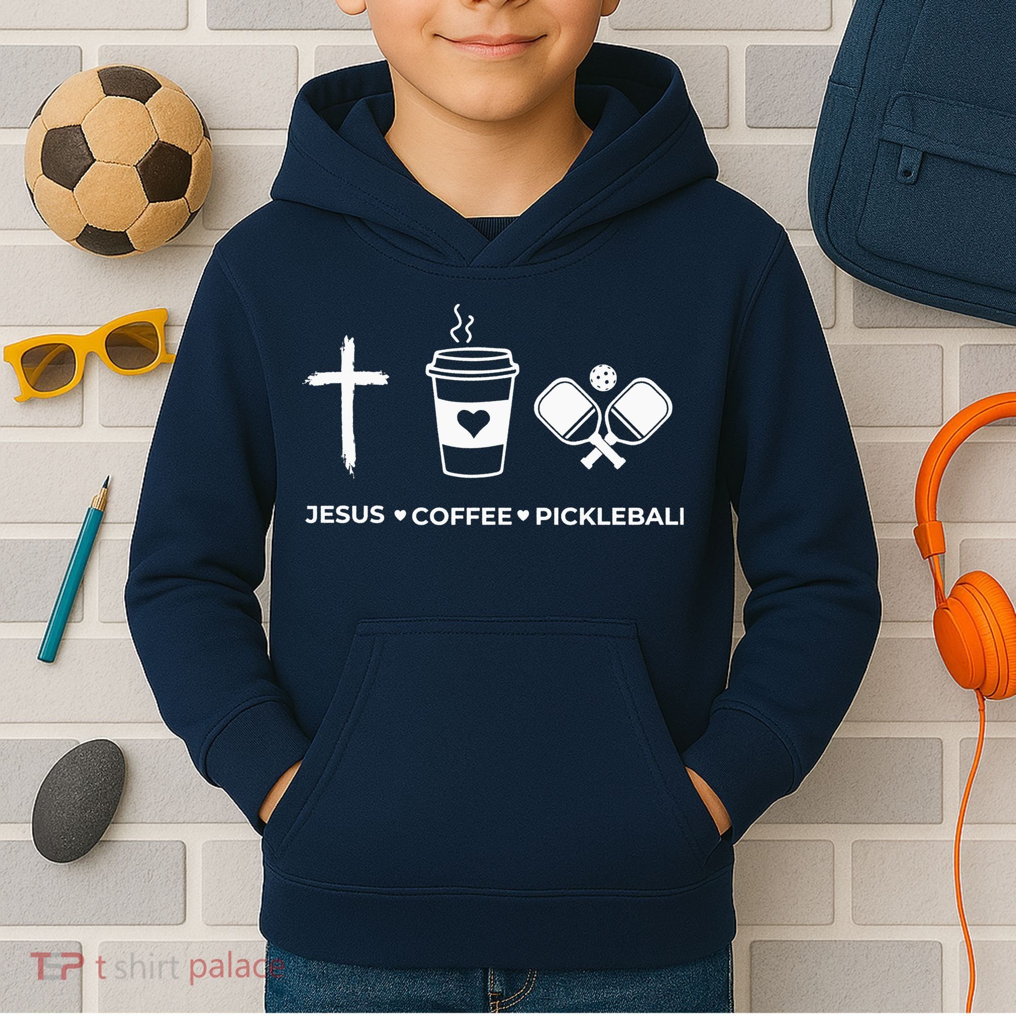 Jesus Coffee Pickleball Kids Hoodie