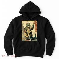 Japanese Cat Princess Playing The Electric Guitar Japanese Samurai Guitar Player Hoodie thumb 0