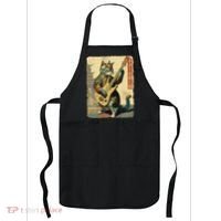 Japanese Cat Princess Playing The Electric Guitar Japanese Samurai Guitar Player Apron thumb 0