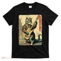 Japanese Cat Princess Playing The Electric Guitar Japanese Samurai Guitar Player T-Shirt thumb 0