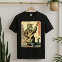 Japanese Cat Princess Playing The Electric Guitar Japanese Samurai Guitar Player T-Shirt thumb 2