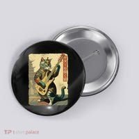 Japanese Cat Princess Playing The Electric Guitar Japanese Samurai Guitar Player Button thumb 0