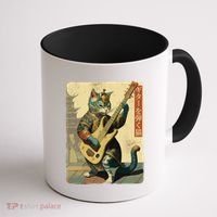 Japanese Cat Princess Playing The Electric Guitar Japanese Samurai Guitar Player Coffee Mug thumb 1
