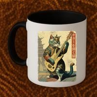 Japanese Cat Princess Playing The Electric Guitar Japanese Samurai Guitar Player Coffee Mug thumb 2