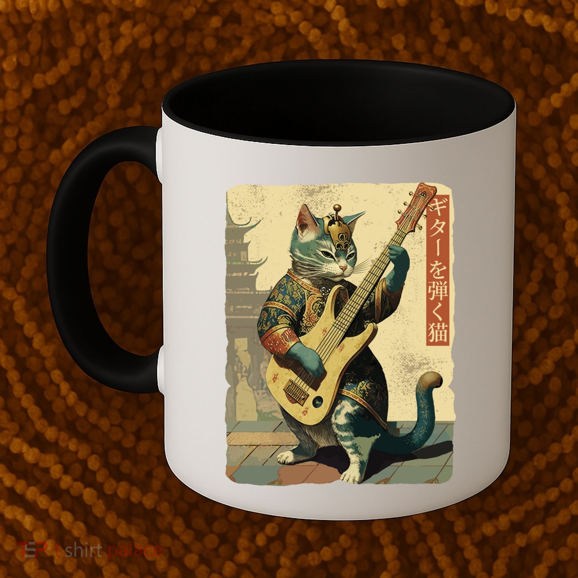 Japanese Cat Princess Playing The Electric Guitar Japanese Samurai Guitar Player Coffee Mug