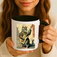 Japanese Cat Princess Playing The Electric Guitar Japanese Samurai Guitar Player Coffee Mug thumb 3