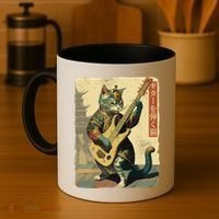 Japanese Cat Princess Playing The Electric Guitar Japanese Samurai Guitar Player Coffee Mug thumb 4
