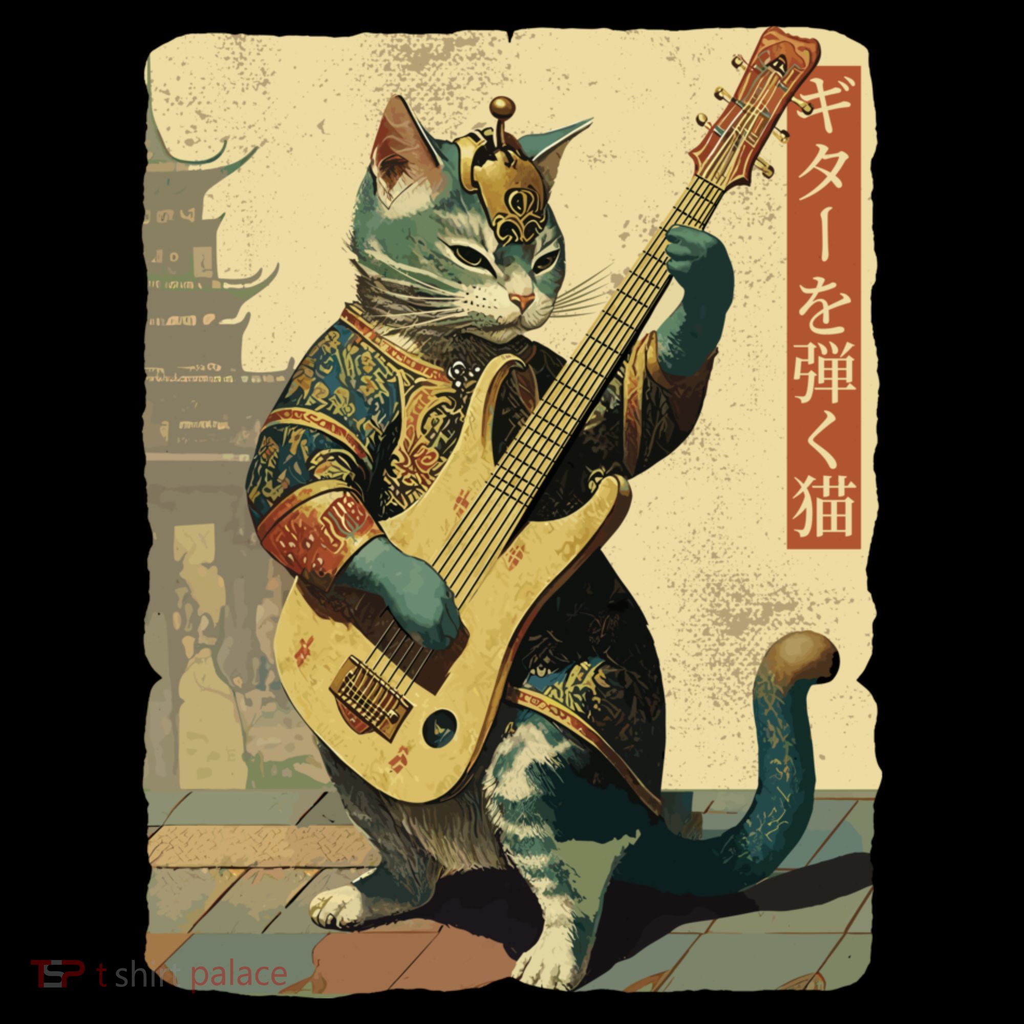 Japanese Cat Princess Playing The Electric Guitar Japanese Samurai Guitar Player Coffee Mug