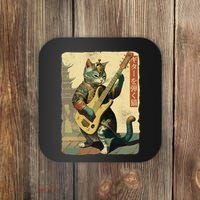 Japanese Cat Princess Playing The Electric Guitar Japanese Samurai Guitar Player Coaster thumb 0
