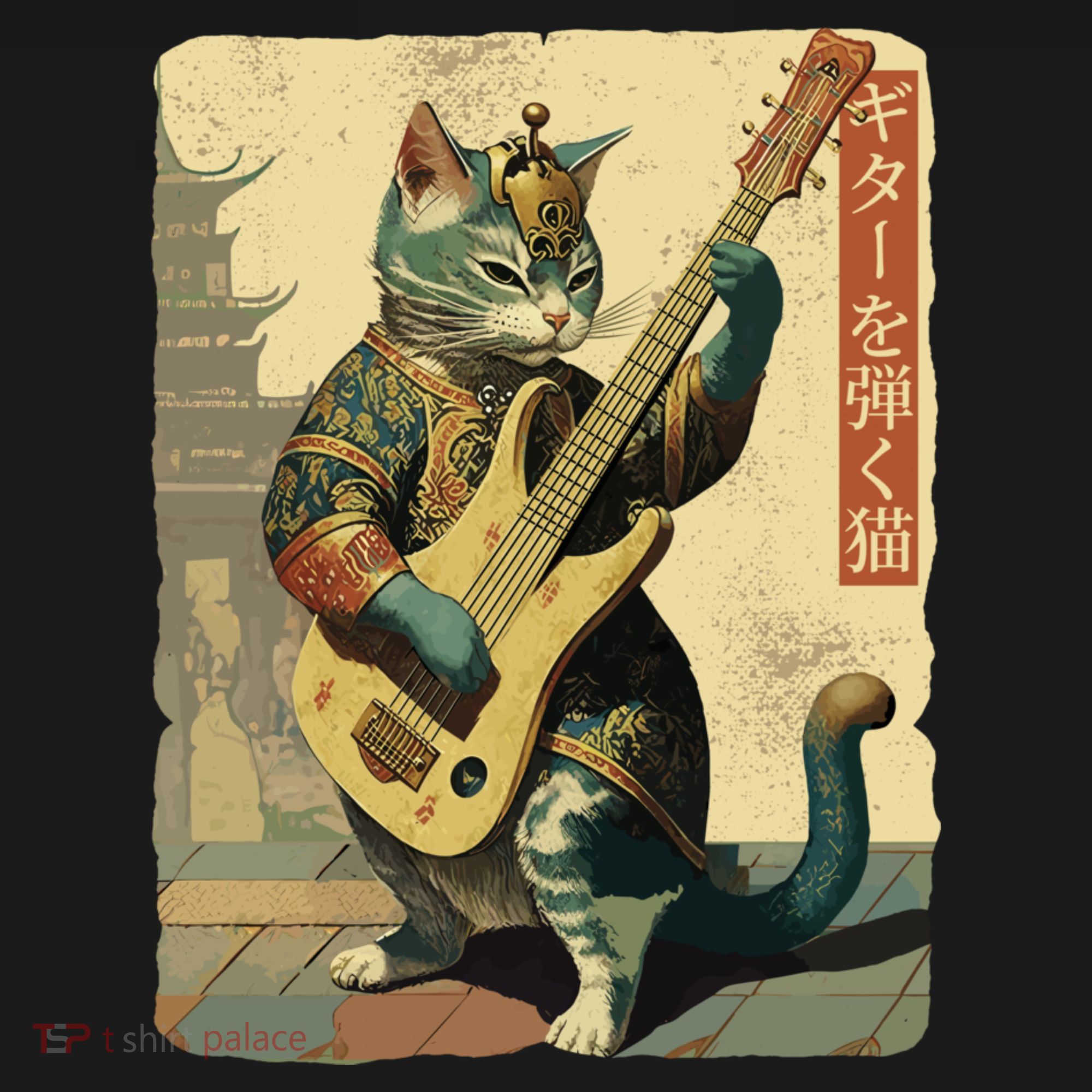 Japanese Cat Princess Playing The Electric Guitar Japanese Samurai Guitar Player Women's Hoodie