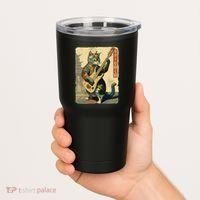 Japanese Cat Princess Playing The Electric Guitar Japanese Samurai Guitar Player Tumbler thumb 2