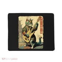 Japanese Cat Princess Playing The Electric Guitar Japanese Samurai Guitar Player Mousepad thumb 0