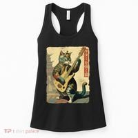 Japanese Cat Princess Playing The Electric Guitar Japanese Samurai Guitar Player Women's Tank Top thumb 0