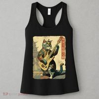 Japanese Cat Princess Playing The Electric Guitar Japanese Samurai Guitar Player Women's Tank Top thumb 3