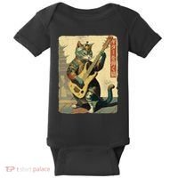 Japanese Cat Princess Playing The Electric Guitar Japanese Samurai Guitar Player Baby Bodysuit thumb 0