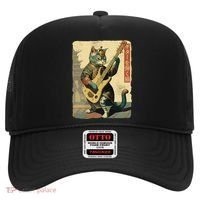 Japanese Cat Princess Playing The Electric Guitar Japanese Samurai Guitar Player Hat thumb 0