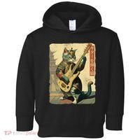 Japanese Cat Princess Playing The Electric Guitar Japanese Samurai Guitar Player Toddler Hoodie thumb 0