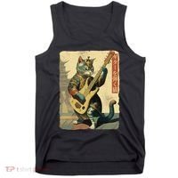 Japanese Cat Princess Playing The Electric Guitar Japanese Samurai Guitar Player Tank Top thumb 0