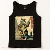 Japanese Cat Princess Playing The Electric Guitar Japanese Samurai Guitar Player Tank Top thumb 2