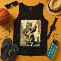 Japanese Cat Princess Playing The Electric Guitar Japanese Samurai Guitar Player Tank Top thumb 4