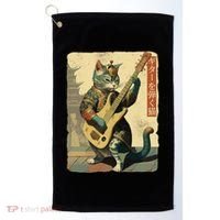 Japanese Cat Princess Playing The Electric Guitar Japanese Samurai Guitar Player Golf Towel thumb 0