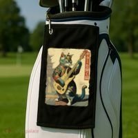 Japanese Cat Princess Playing The Electric Guitar Japanese Samurai Guitar Player Golf Towel thumb 2