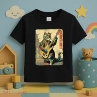 Japanese Cat Princess Playing The Electric Guitar Japanese Samurai Guitar Player Toddler T-Shirt thumb 3