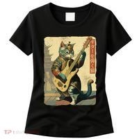 Japanese Cat Princess Playing The Electric Guitar Japanese Samurai Guitar Player Women's T-Shirt thumb 0