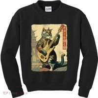 Japanese Cat Princess Playing The Electric Guitar Japanese Samurai Guitar Player Kids Sweatshirt thumb 0