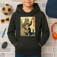 Japanese Cat Princess Playing The Electric Guitar Japanese Samurai Guitar Player Kids Hoodie thumb 2