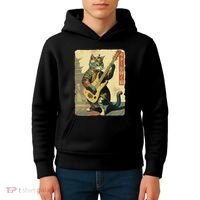 Japanese Cat Princess Playing The Electric Guitar Japanese Samurai Guitar Player Kids Hoodie thumb 4