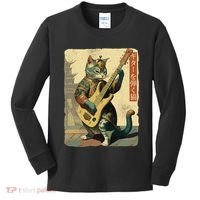 Japanese Cat Princess Playing The Electric Guitar Japanese Samurai Guitar Player Kids Long Sleeve Shirt thumb 0