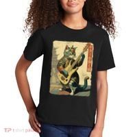 Japanese Cat Princess Playing The Electric Guitar Japanese Samurai Guitar Player Kids T-Shirt thumb 2