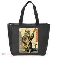 Japanese Cat Princess Playing The Electric Guitar Japanese Samurai Guitar Player Tote Bag thumb 0