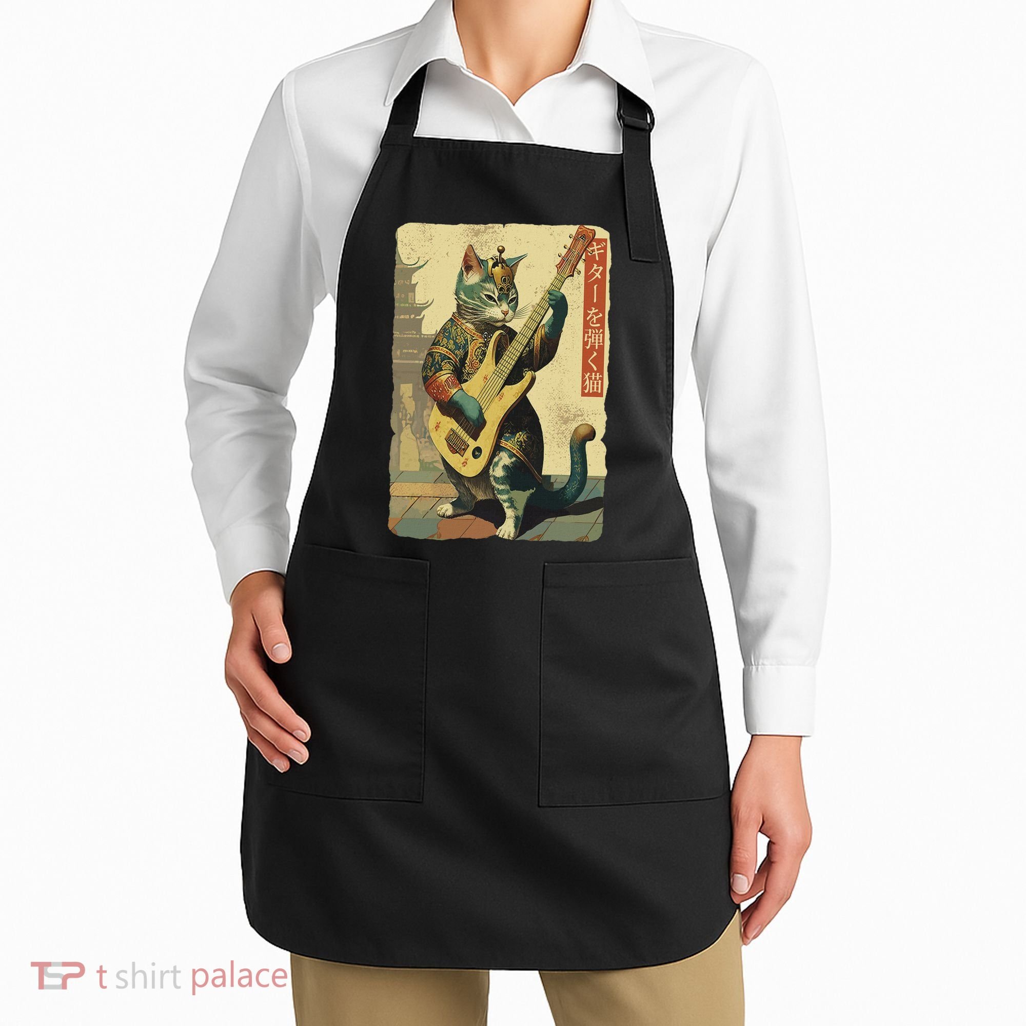Japanese Cat Princess Playing The Electric Guitar Apron