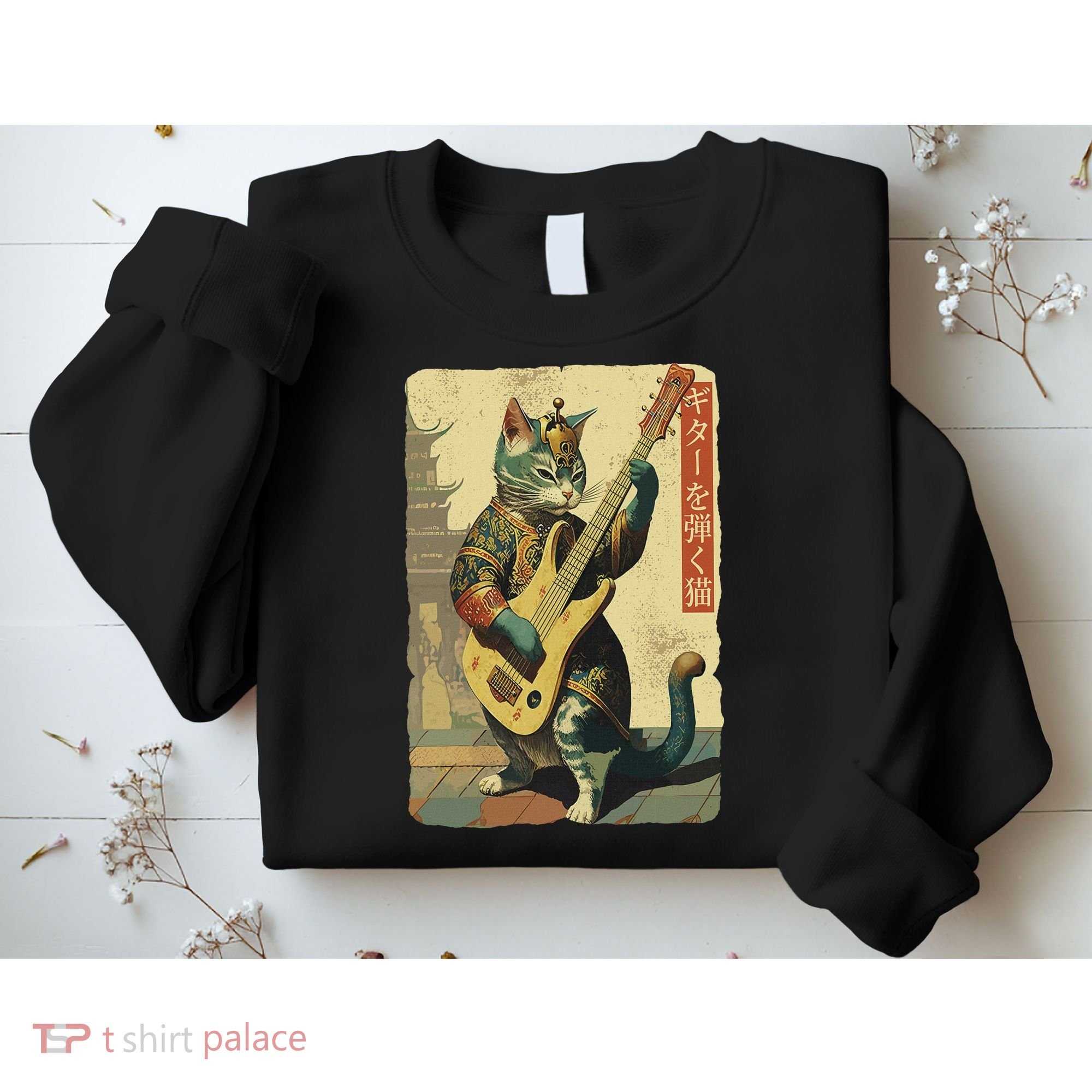 Japanese Cat Princess Playing The Electric Guitar Sweatshirt