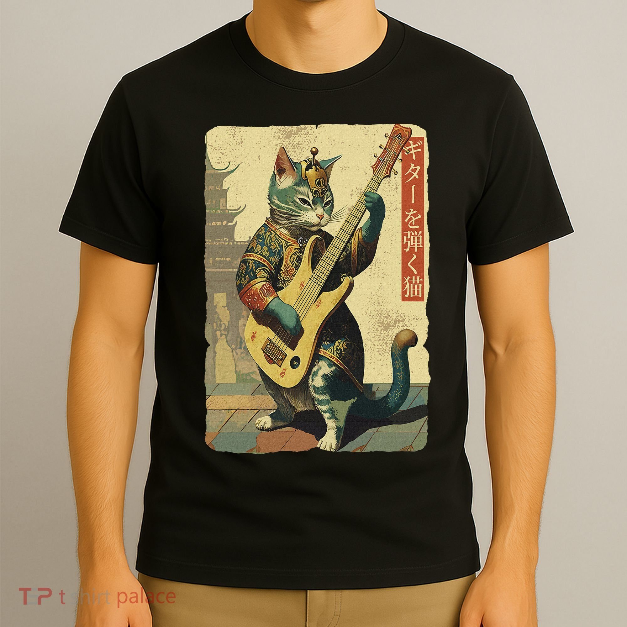 Japanese Cat Princess Playing The Electric Guitar T-Shirt