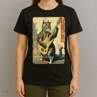 Japanese Cat Princess Playing The Electric Guitar T-Shirt thumb 4