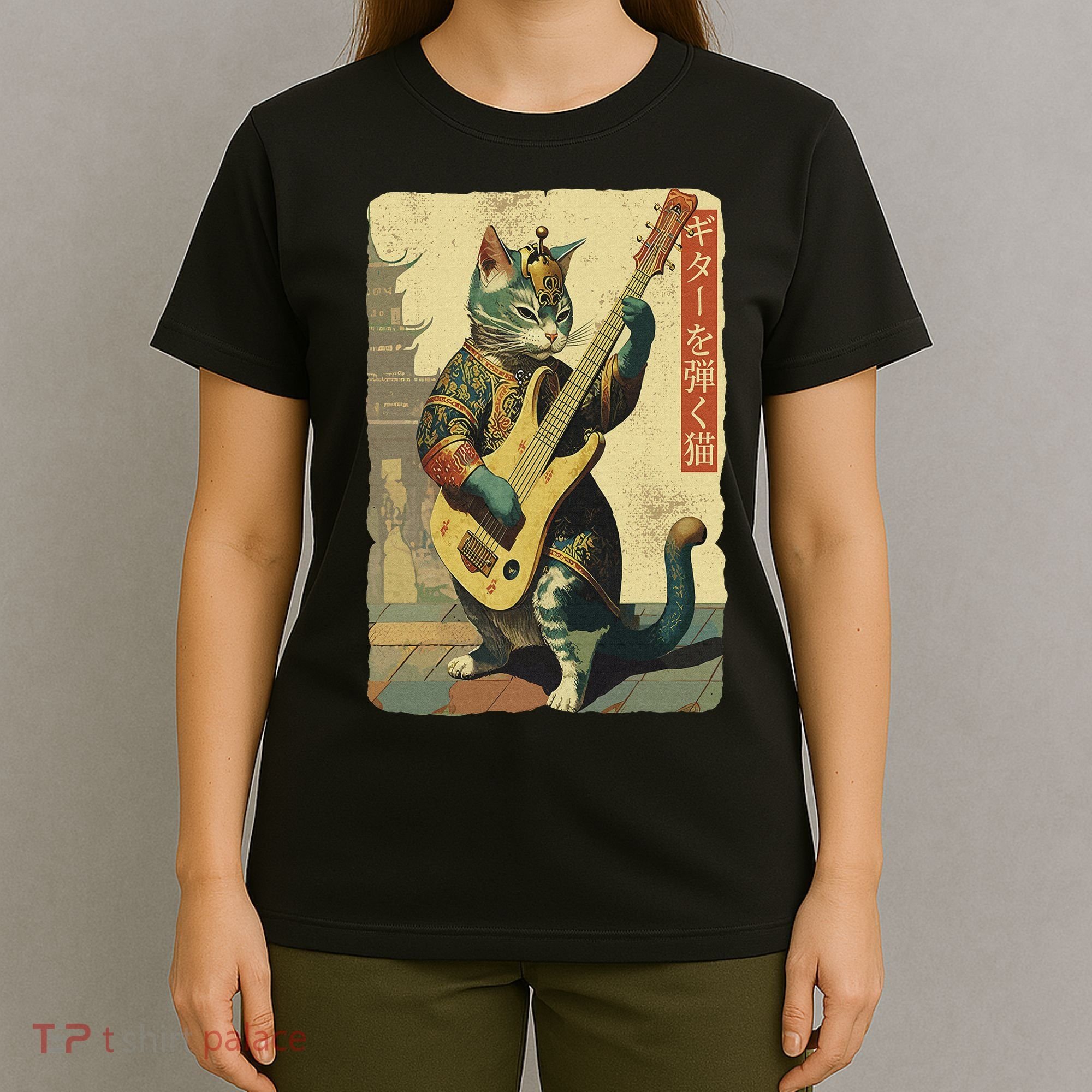 Japanese Cat Princess Playing The Electric Guitar T-Shirt